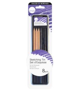 Daler Rowney Simply Pack de 8 Lapices para Esbozo - Estuche Metalico - Color Negro