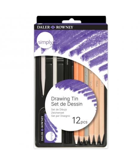 Daler Rowney Simply Pack de 12 Lapices para Esbozo - Estuche Metalico - Set 12 Unidades - Color Negro