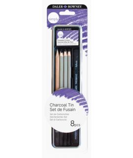 Daler Rowney Simply Pack de 8 Lapices para Esbozo y Carboncillos - Bote Metalico - Color Negro