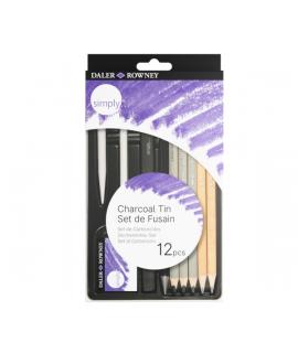 Daler Rowney Simply Pack de 12 Lapices para Esbozo y Carboncillos - Bote Metalico - Color Negro