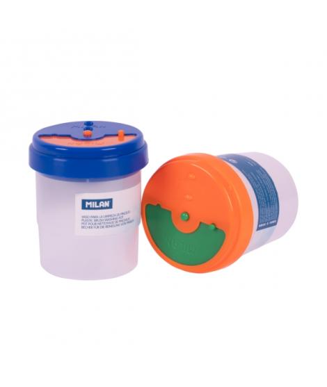 Milan Vaso para Limpieza de Pinceles - Antivuelco con Tapa - Transparente - Color Transparente