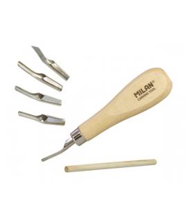 Milan Pack de 5 Gubias para Grabado - Hojas y Puntas Sutridas - Ergonomico - Color Madera Claro