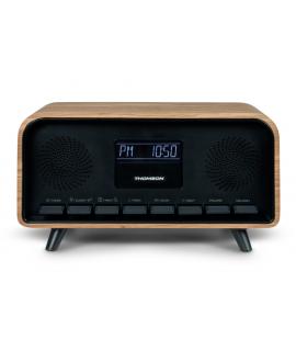 Thomson RT850BT Altavoz Retro Bluetooh - Radio Reloj Despertador - Potencia musical 30W - Color Madera/Negro