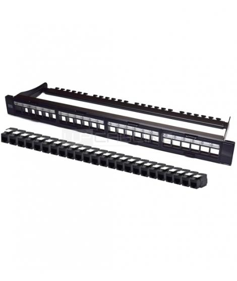 WP Patch Panel de 24 Puertos RJ45 CAT6 UTP - 1U Modular sin Herramientas - Color Negro