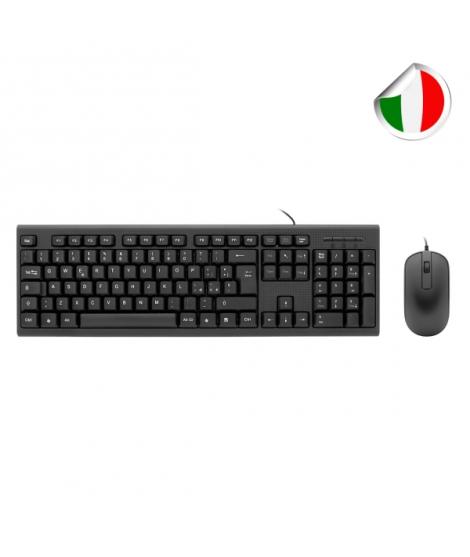 Coolbox COO-KTR-02UIT Pack USB Teclado 105 Teclas - QWERTY Italiano + Raton 3 Botones - Uso Ambidiestro - Color Negro
