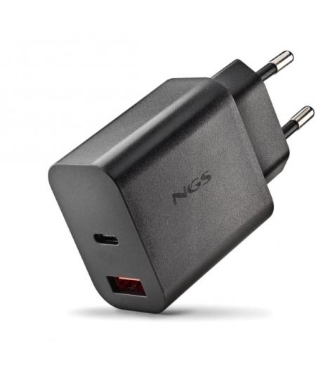 NGS ERA 30W Cargador de Pared Ultrarrapido GaN - 1 USB-C y 1 USB-A - Color Negro