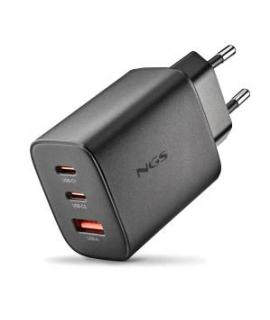 NGS ERA 65W Cargador de Pared Ultrarrapido GaN - 2 USB-C y 1 USB-A - Color Negro
