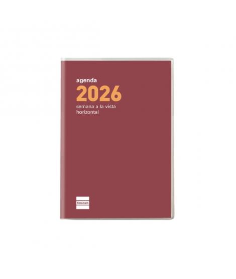 Finocam Coctel Agenda Plana - Anual 2026 - Formato Pl3 - 85x6x6mm - Semana Vista Horizontal - Color Burdeos