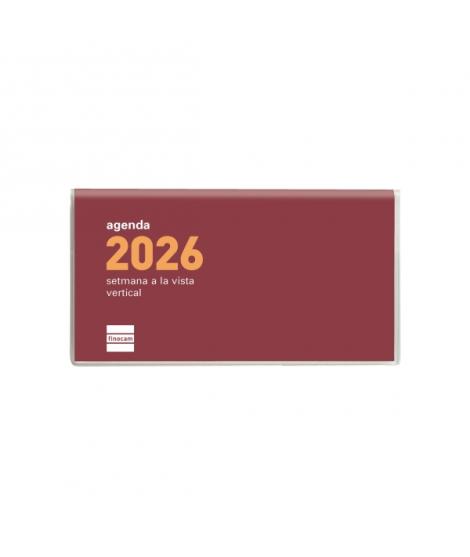 Finocam Coctel Agenda Plana en Catalan - Anual 2026 - Formato Pl1 - 121x6x6mm - Semana Vista en Vertical - Color Burdeos