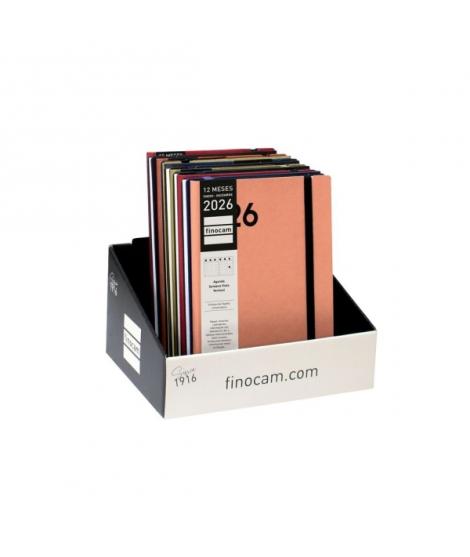 Finocam Dynamic Mara Expositor con 14 Agendas Surtidas en Catalan - Anual 2026 - Tapa Blanda - Cierre con Goma Elastica - Format
