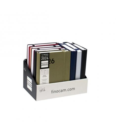 Finocam Dynamic Mara Expositor con 8 Agendas Surtidas - Anual 2026 - Tapa Blanda - Cierre con Goma Elastica - Formato Y4 - 1 Dia