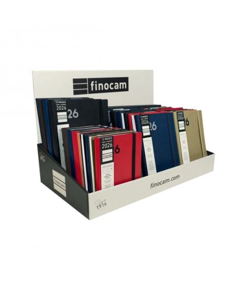 Finocam Dynamic Mara Expositor con 37 Agendas Surtidas - Anual 2026 - Tapa Blanda - Cierre con Goma Elastica - Color Surtidos