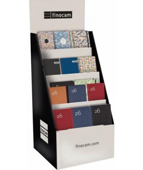 Finocam Expositor de Pie con 60 Agendas de Tapa Dura Surtidas - Anual 2026 - Estructura de Carton - Color Surtidos