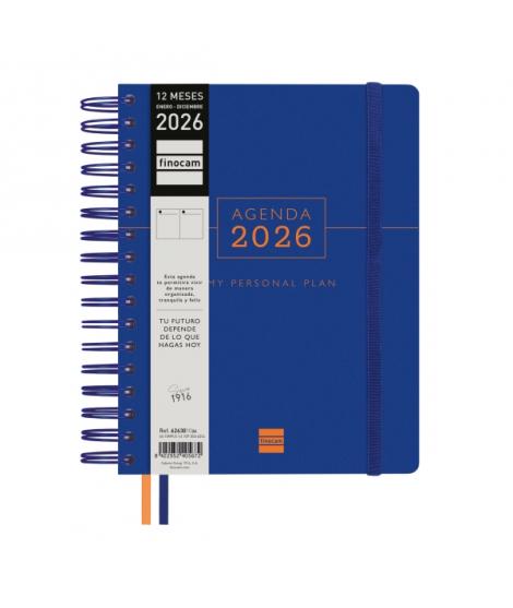 Finocam Tempus Agenda de Espiral - Anual 2026 - Tapa Extradura - Cierre de Goma - Formato 1/4 - 157x217mm - 1 Dia por Pagina - C