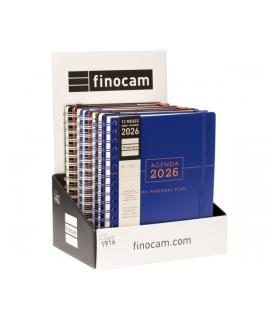 Finocam Tempus Expositor con 6 Agendas de Espiral - Anual 2026 - Tapa Extradura - Cierre de Goma - Color Surtidos