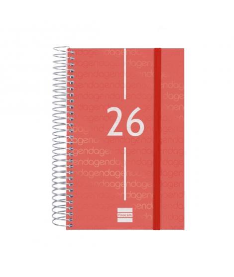 Finocam Year Agenda de Espiral en Catalan - Anual 2026 - Tapa Ligera - Formato E5 - 135x24x181mm - 1 Dia por Pagina - Color Rojo