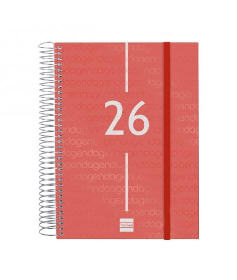 Finocam Year Agenda de Espiral en Catalan - Anual 2026 - Tapa Ligera - Formato E10 - 175x29x212mm - 1 Dia por Pagina - Color Roj