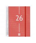 Finocam Year Agenda de Espiral en Catalan - Anual 2026 - Tapa Ligera - Formato E10 - 175x29x212mm - 1 Dia por Pagina - Color Roj
