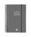 Finocam Basics Agenda - Anual 2026 - con Espiral - Personalizable - Formato E40 - 230x29x297mm - 1 Dia por Pagina - Color Gris