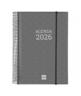 Finocam Basics Agenda - Anual 2026 - con Espiral - Personalizable - Formato E40 - 230x29x297mm - 1 Dia por Pagina - Color Gris