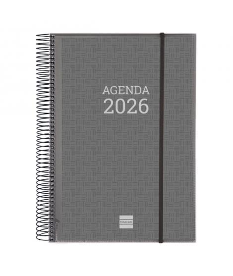 Finocam Basics Agenda - Anual 2026 - con Espiral - Personalizable - Formato E40 - 230x29x297mm - 1 Dia por Pagina - Color Gris