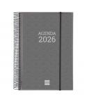 Finocam Basics Agenda - Anual 2026 - con Espiral - Personalizable - Formato E40 - 230x29x297mm - 1 Dia por Pagina - Color Gris