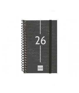 Finocam Year Agenda de Espiral - Anual 2026 - Tapa Ligera - Formato E3 - 85x14x127mm - Semana Vista Horizontal - Color Negro