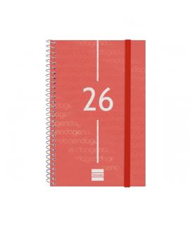 Finocam Year Agenda de Espiral - Anual 2026 - Tapa Ligera - Formato E5 - 125x14x181mm - Semana Vista Horizontal - Color Rojo
