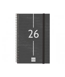 Finocam Year Agenda de Espiral - Anual 2026 - Tapa Ligera - Formato E5 - 125x14x181mm - Semana Vista Horizontal - Color Negro
