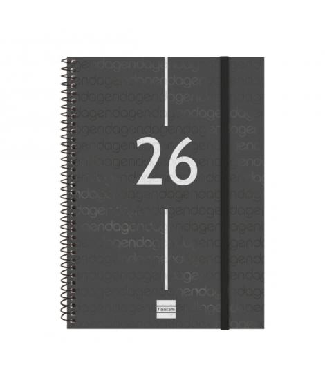Finocam Year Agenda de Espiral - Anual 2026 - Tapa Ligera - Formato E10 - 162x14x212mm - Semana Vista Horizontal - Color Negro