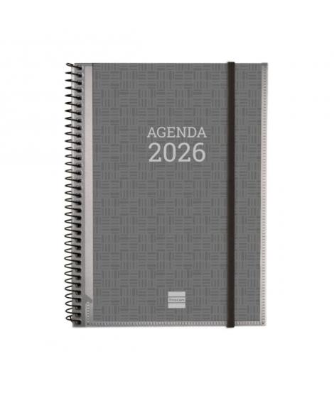 Finocam Agenda Personalizable - Tapa Blanda - Cierre de Goma - Formato E10 - 162x14x212mm - Semana Vista en Vertical - Color Gri
