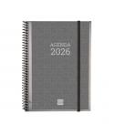 Finocam Agenda Personalizable - Tapa Blanda - Cierre de Goma - Formato E10 - 162x14x212mm - Semana Vista en Vertical - Color Gri
