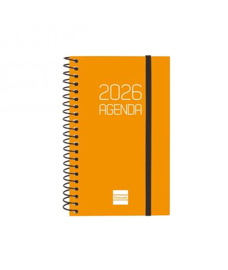 Finocam Opaque Agenda de Espiral - Anual 2026 - Tapa Ligera - Cierre con Goma Elastica - Formato E3 - 85x14x127mm - Semana Vista