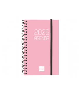 Finocam Opaque Agenda de Espiral - Anual 2026 - Tapa Ligera - Cierre con Goma Elastica - Formato E3 - 85x14x127mm - Semana Vista