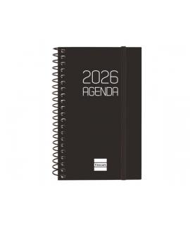 Finocam Opaque Agenda de Espiral - Anual 2026 - Tapa Ligera - Cierre con Goma Elastica - Formato E3 - 85x14x127mm - Semana Vista