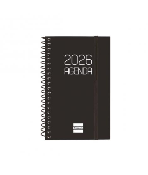 Finocam Opaque Agenda de Espiral - Anual 2026 - Tapa Ligera - Cierre con Goma Elastica - Formato E3 - 85x14x127mm - Semana Vista