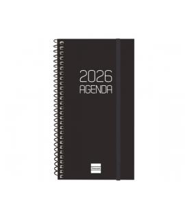 Finocam Opaque Agenda de Espiral - Anual 2026 - Tapa Ligera - Cierre con Goma Elastica - Formato E9 - 100x14x171mm - Semana Vist