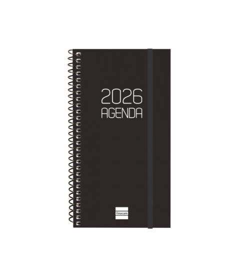 Finocam Opaque Agenda de Espiral - Anual 2026 - Tapa Ligera - Cierre con Goma Elastica - Formato E9 - 100x14x171mm - Semana Vist