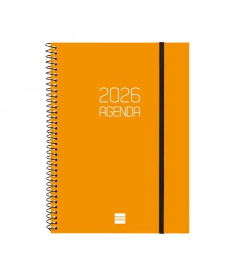Finocam Opaque Agenda de Espiral - Anual 2026 - Tapa Ligera - Cierre con Goma Elastica - Formato E10 - 162x14x212mm - Semana Vis