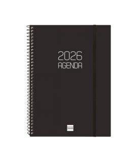 Finocam Opaque Agenda de Espiral - Anual 2026 - Tapa Ligera - Cierre con Goma Elastica - Formato E10 - 162x14x212mm - Semana Vis