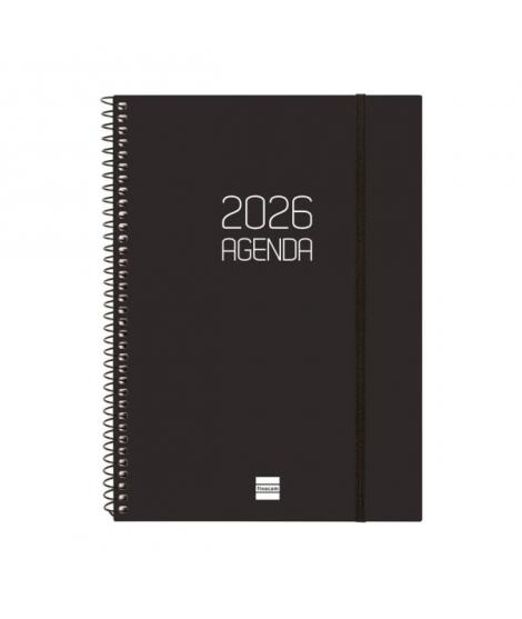 Finocam Opaque Agenda de Espiral - Anual 2026 - Tapa Ligera - Cierre con Goma Elastica - Formato E10 - 162x14x212mm - Semana Vis
