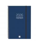 Finocam Opaque Agenda de Espiral en Catalan - Anual 2026 - Tapa Ligera - Cierre con Goma Elastica - Formato E11 - 172x14x242mm -