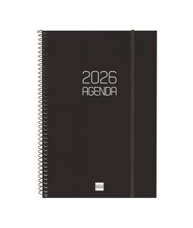 Finocam Opaque Agenda de Espiral en Catalan - Anual 2026 - Tapa Ligera - Cierre con Goma Elastica - Formato E11 - 172x14x242mm -