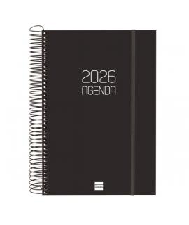 Finocam Opaque Agenda de Espiral - Anual 2026 - Tapa Ligera - Cierre con Goma Elastica - Formato E11 - 1 Dia por Pagina - Color 
