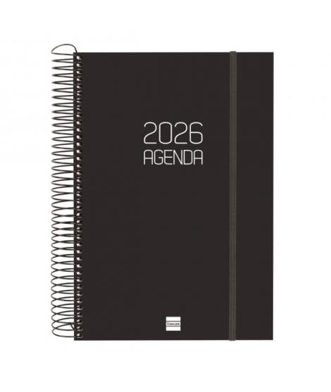 Finocam Opaque Agenda de Espiral - Anual 2026 - Tapa Ligera - Cierre con Goma Elastica - Formato E11 - 1 Dia por Pagina - Color 
