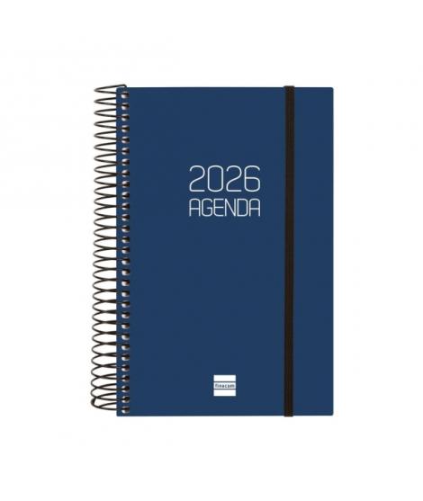 Finocam Opaque Agenda de Espiral - Anual 2026 - Tapa Ligera - Cierre con Goma Elastica - Formato E5 - 1 Dia por Pagina - Color A