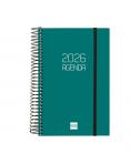 Finocam Opaque Agenda de Espiral - Anual 2026 - Tapa Ligera - Cierre con Goma Elastica - Formato E5 - 1 Dia por Pagina - Color V