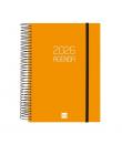 Finocam Opaque Agenda de Espiral - Anual 2026 - Tapa Ligera - Cierre con Goma Elastica - Formato E10 - 175x29x212mm - 1 Dia por 