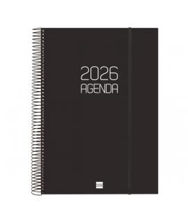 Finocam Opaque Agenda de Espiral - Anual 2026 - Tapa Ligera - Cierre con Goma Elastica - Formato E40 - 230x29x297mm - 1 Dia por 