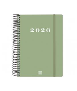 Finocam My Agenda de Espiral - Anual 2026 - Tapa Dura Antirayaduras - Formato E10 - 185x20x212mm - 1 Dia por Pagina - Color Verd